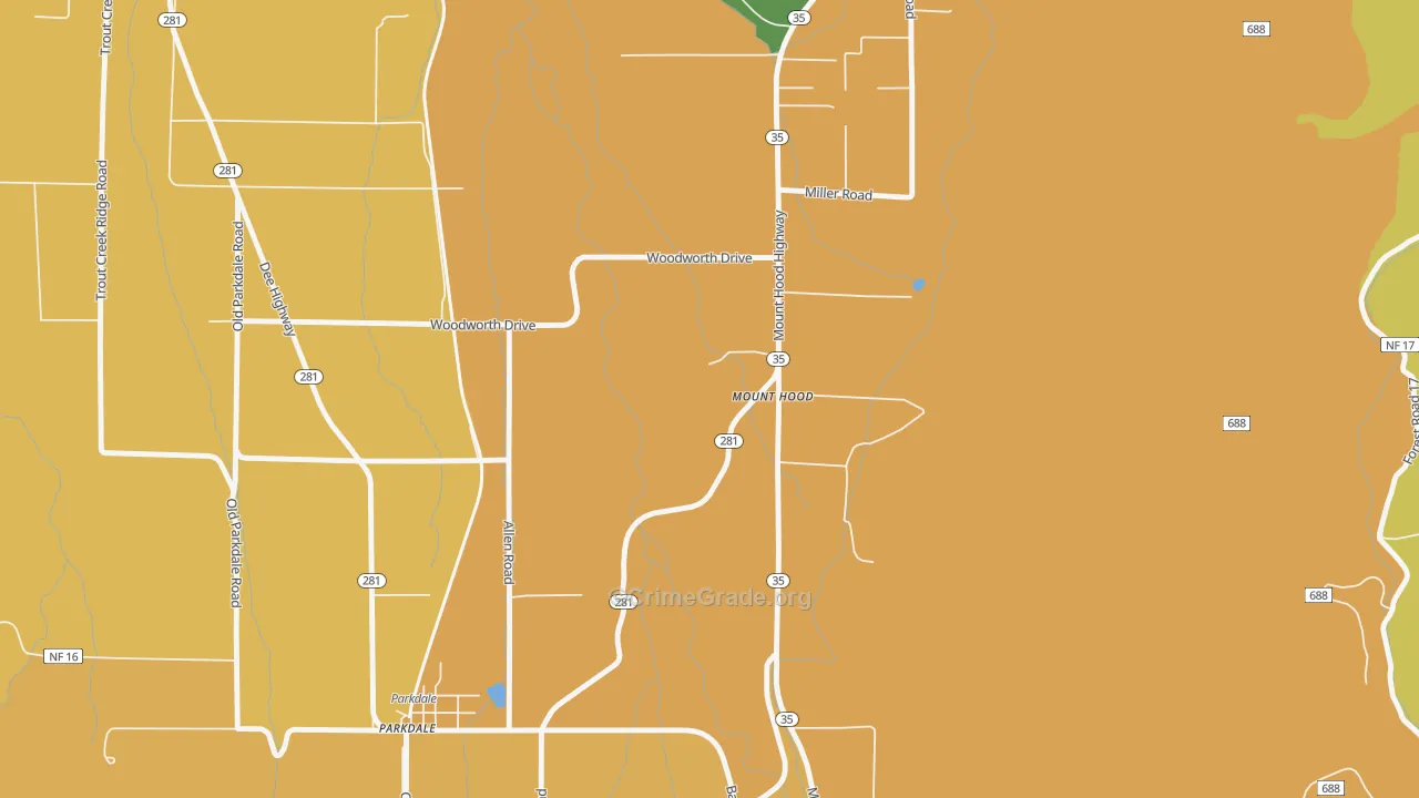 Mount Hood, OR Map of Burglary Rates