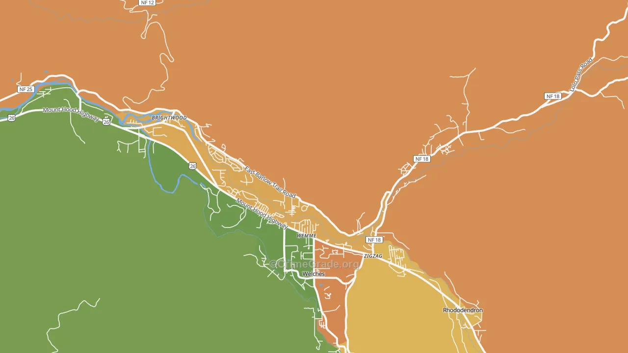 Mount Hood Village, OR Map of Burglary Rates