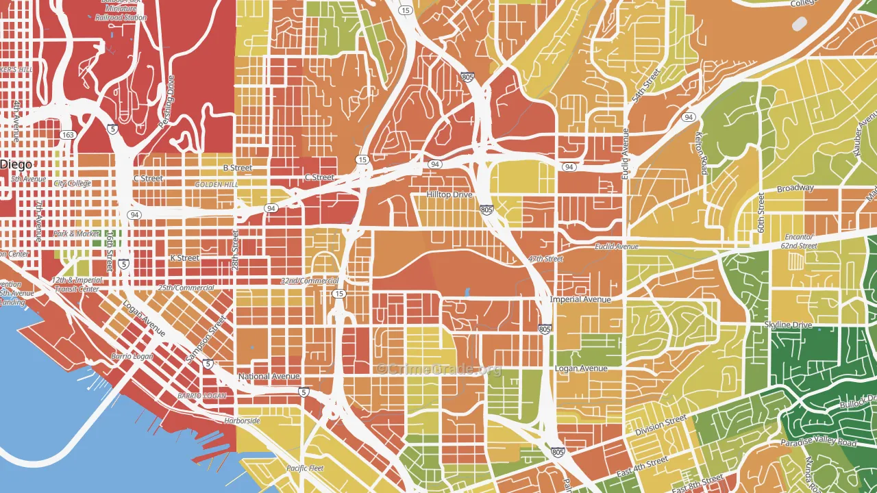 Mount Hope, San Diego, CA Map of Burglary Rates