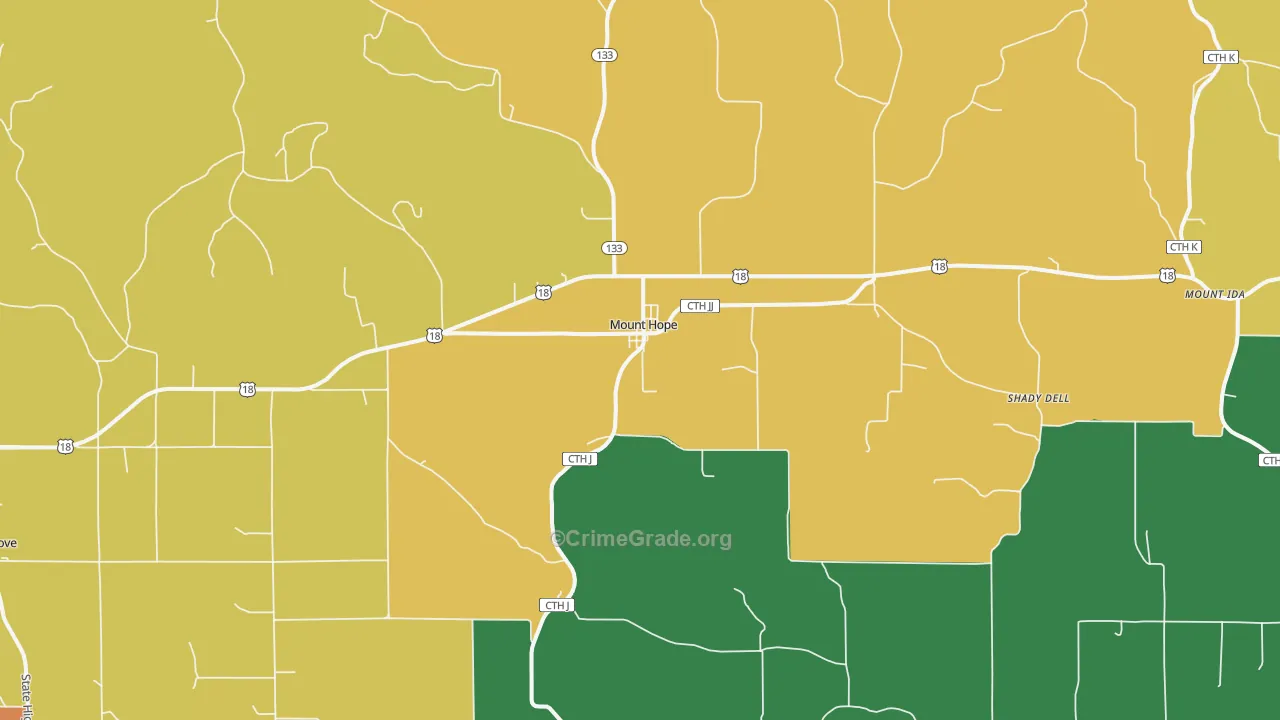 Mount Hope, WI Map of Burglary Rates