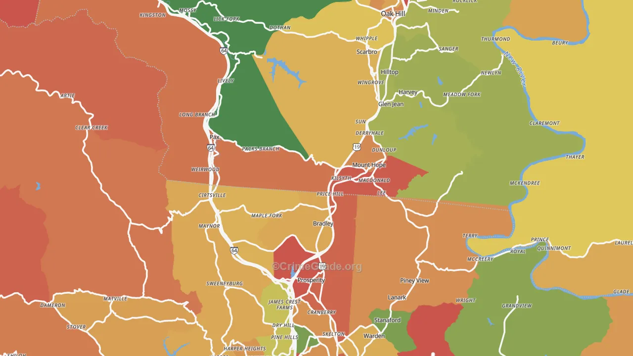 Mount Hope, WV Map of Burglary Rates