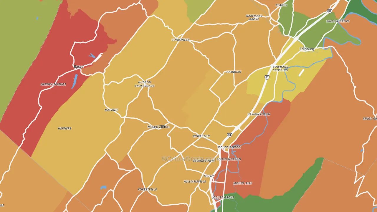 Mount Jackson, VA Map of Burglary Rates