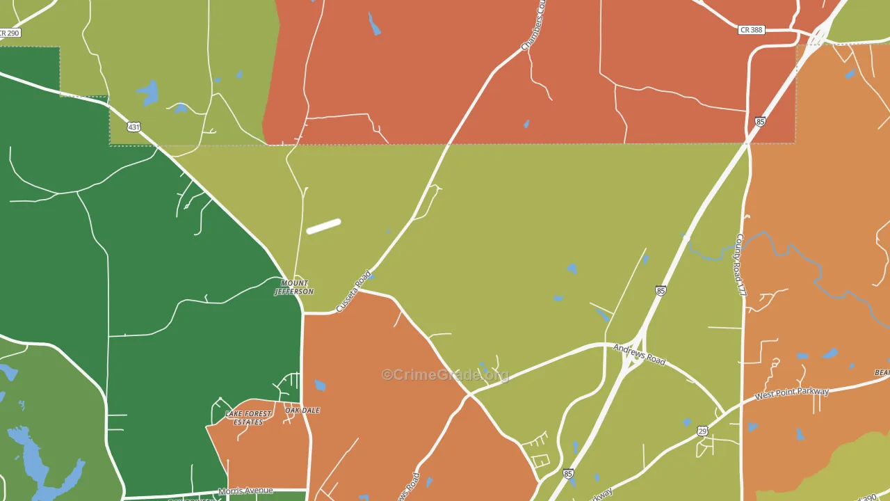 Mount Jefferson, AL Map of Burglary Rates