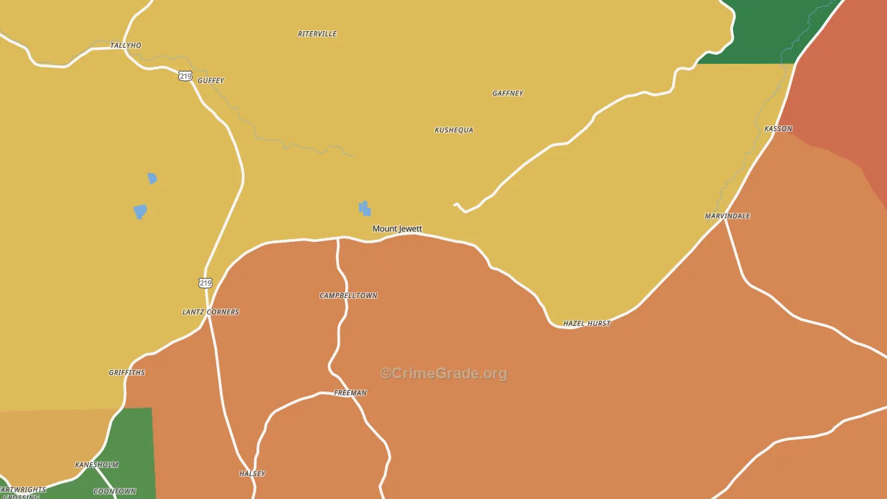 Mount Jewett, PA Map of Burglary Rates
