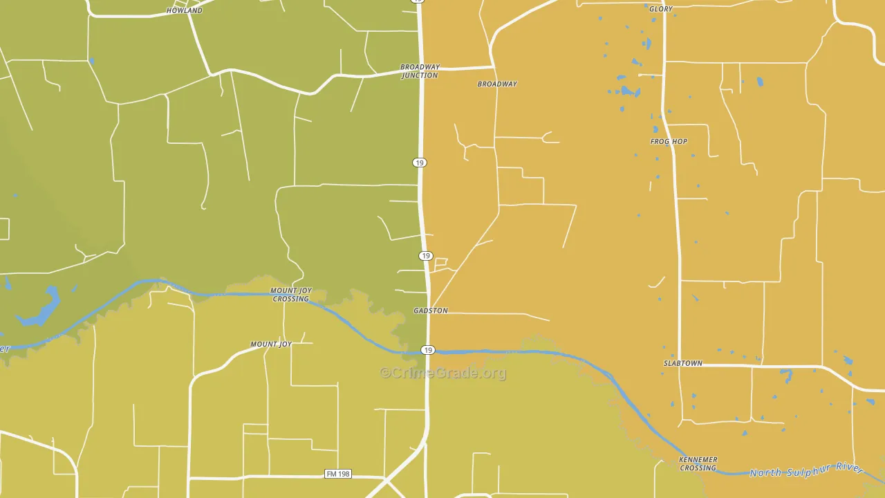 Mount Joy, TX Map of Burglary Rates