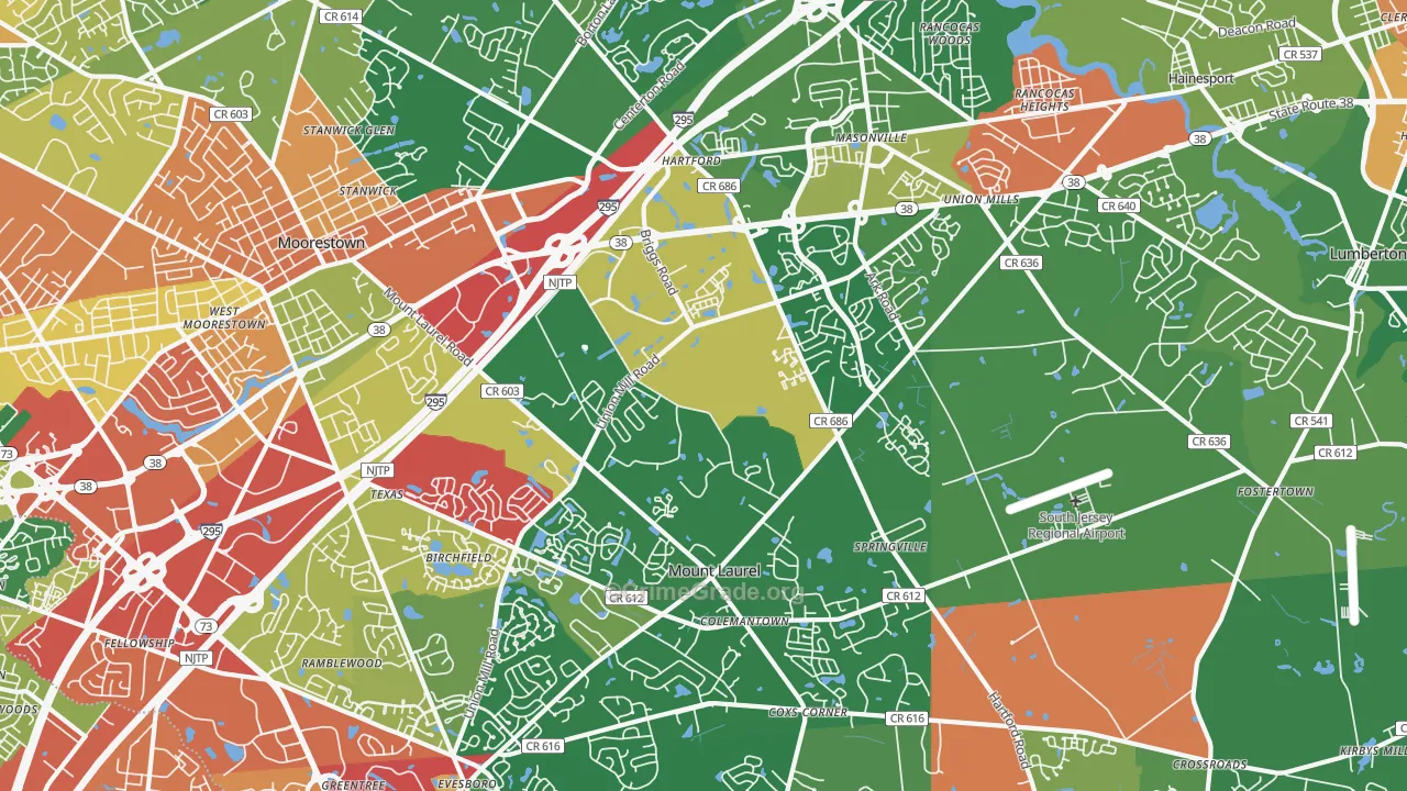 Mount Laurel, NJ Map of Burglary Rates