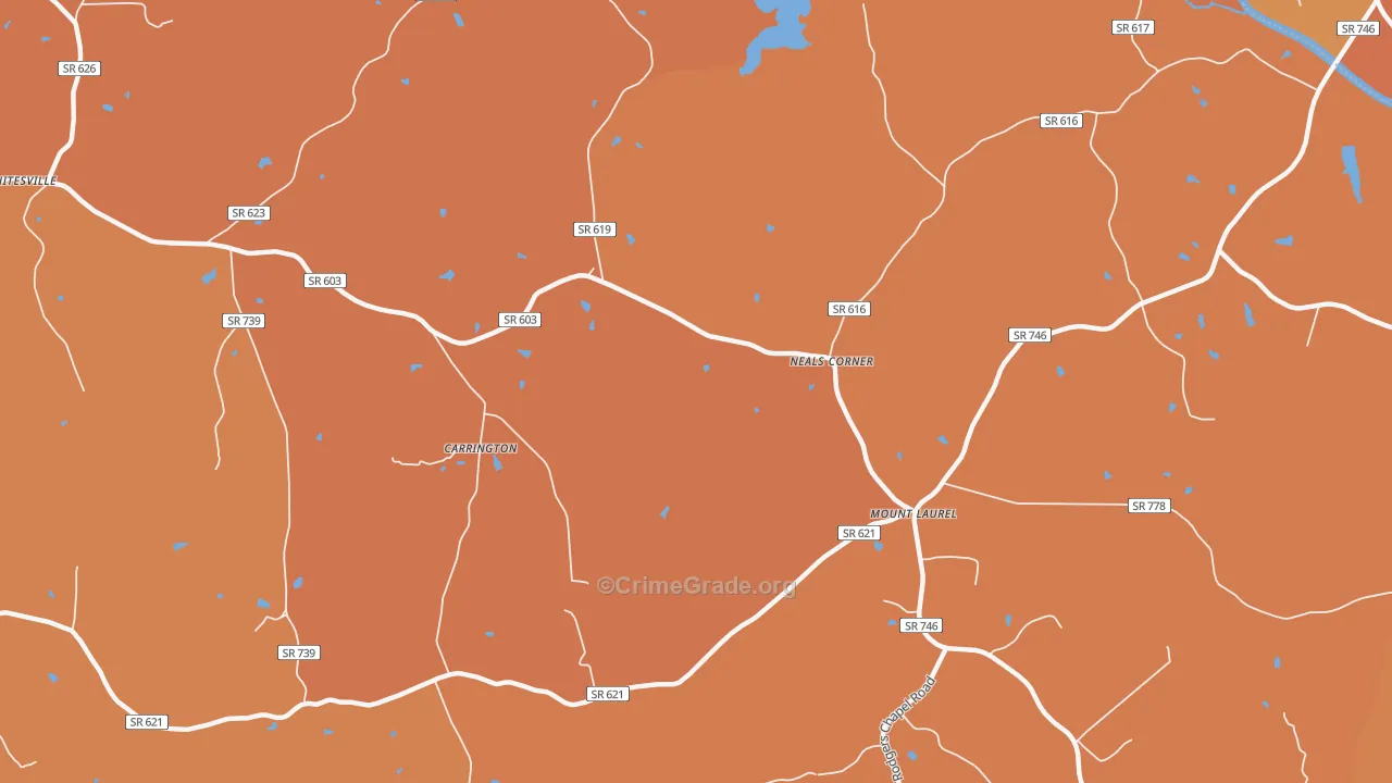 Mount Laurel, VA Map of Burglary Rates