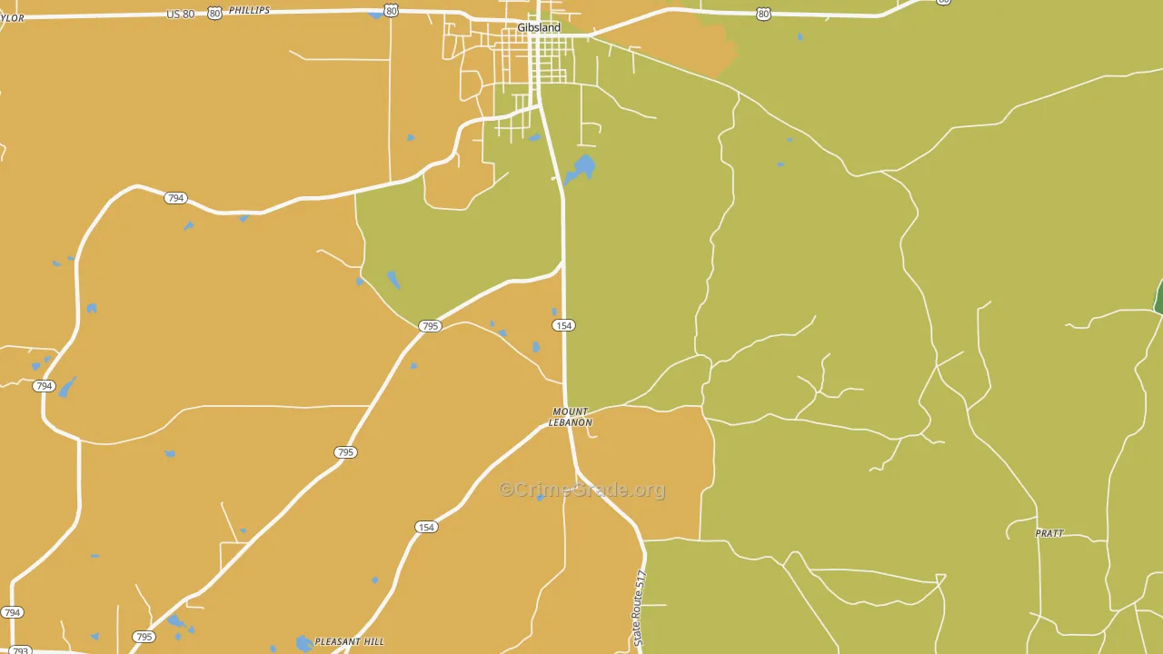Mount Lebanon, LA Map of Burglary Rates