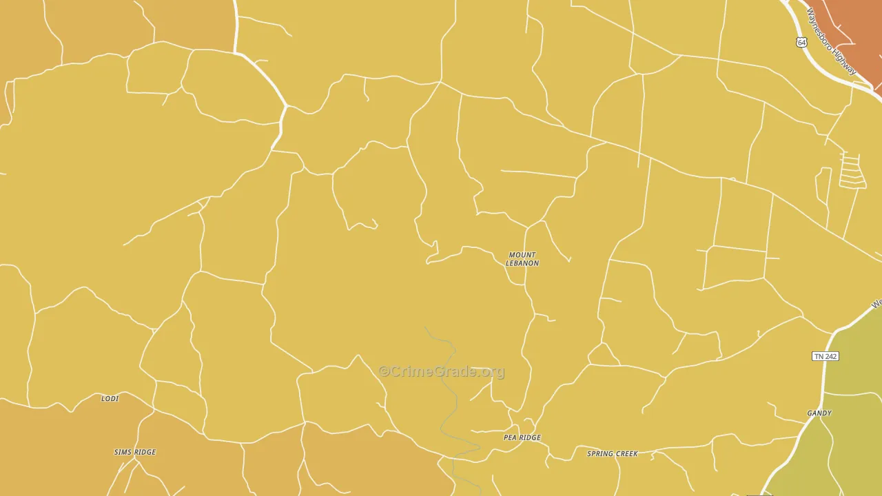 Mount Lebanon, TN Map of Burglary Rates