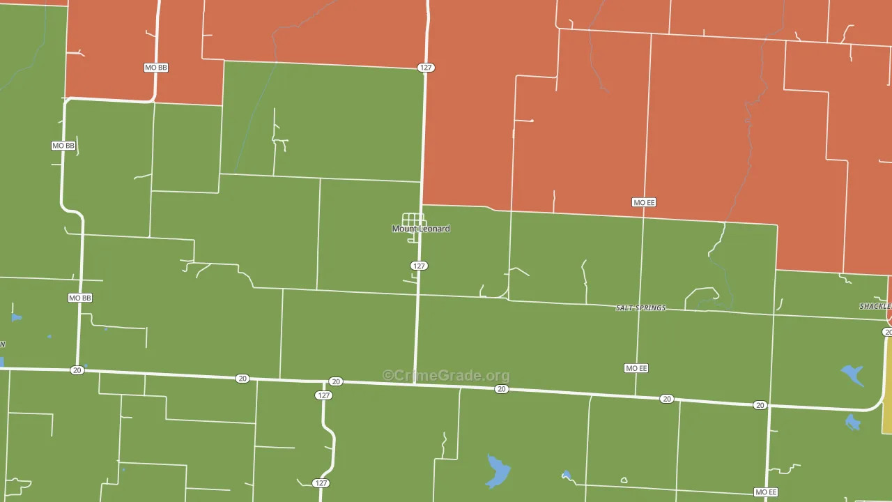 Mount Leonard, MO Map of Burglary Rates