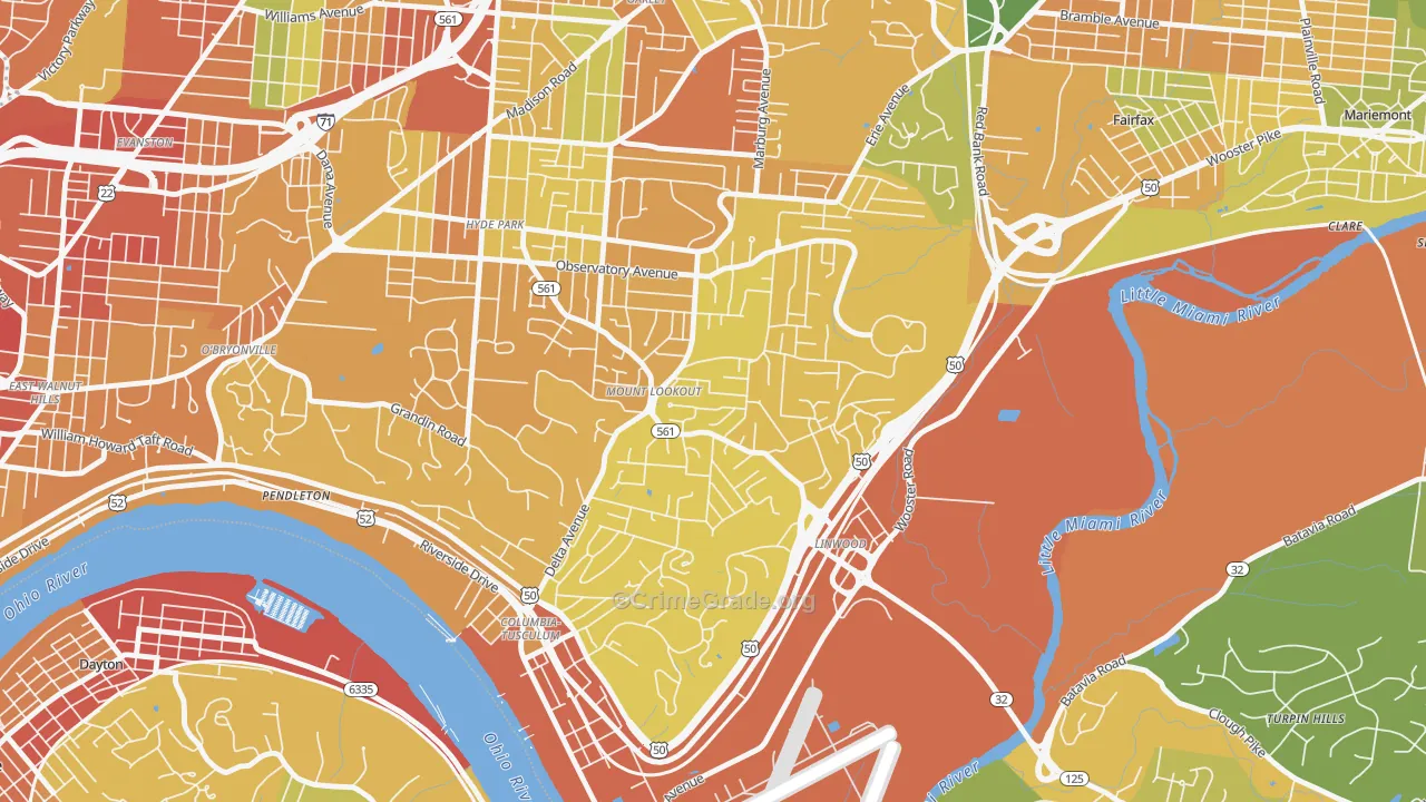 Mount Lookout, Cincinnati, OH Map of Burglary Rates