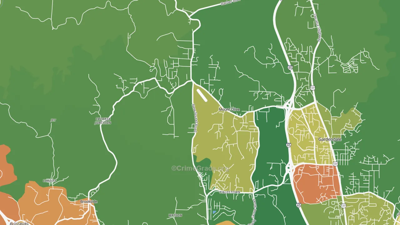 Mount Olive, AL Map of Burglary Rates
