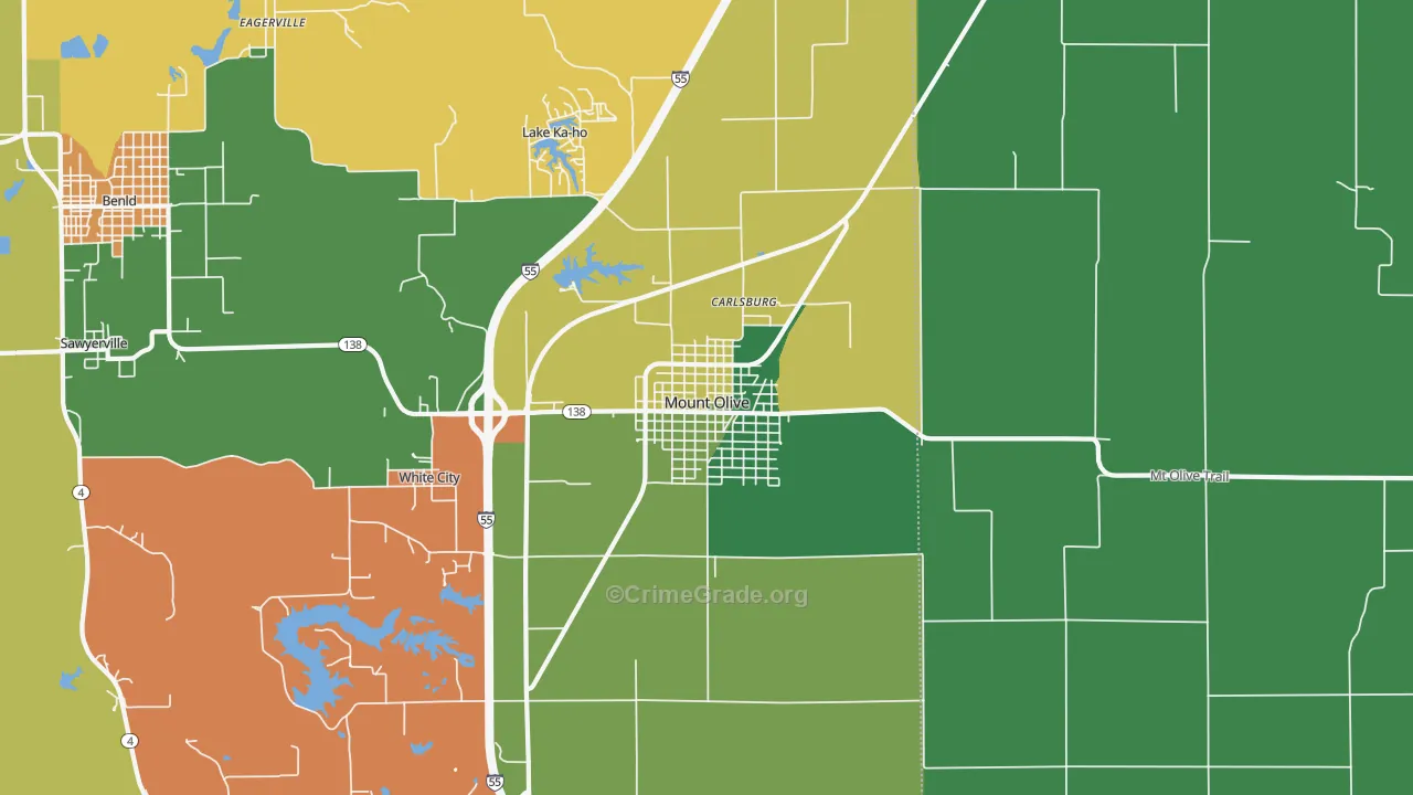 Mount Olive, IL Map of Burglary Rates
