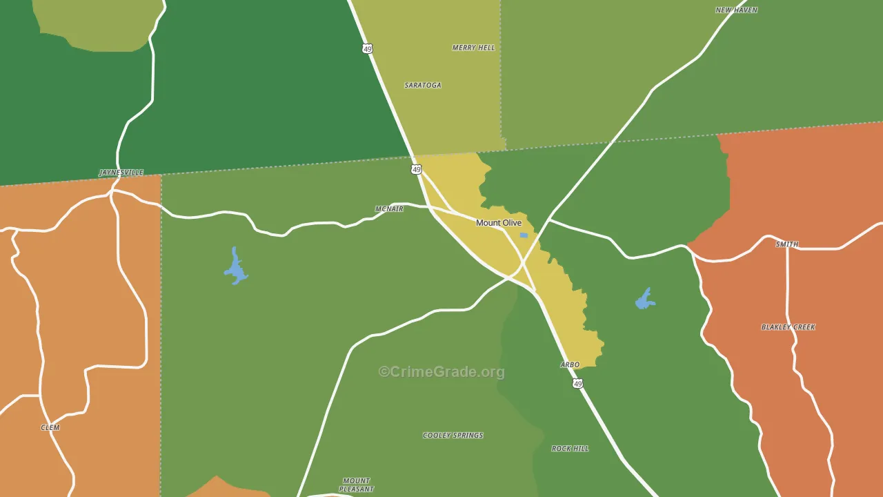 Mount Olive, MS Map of Burglary Rates