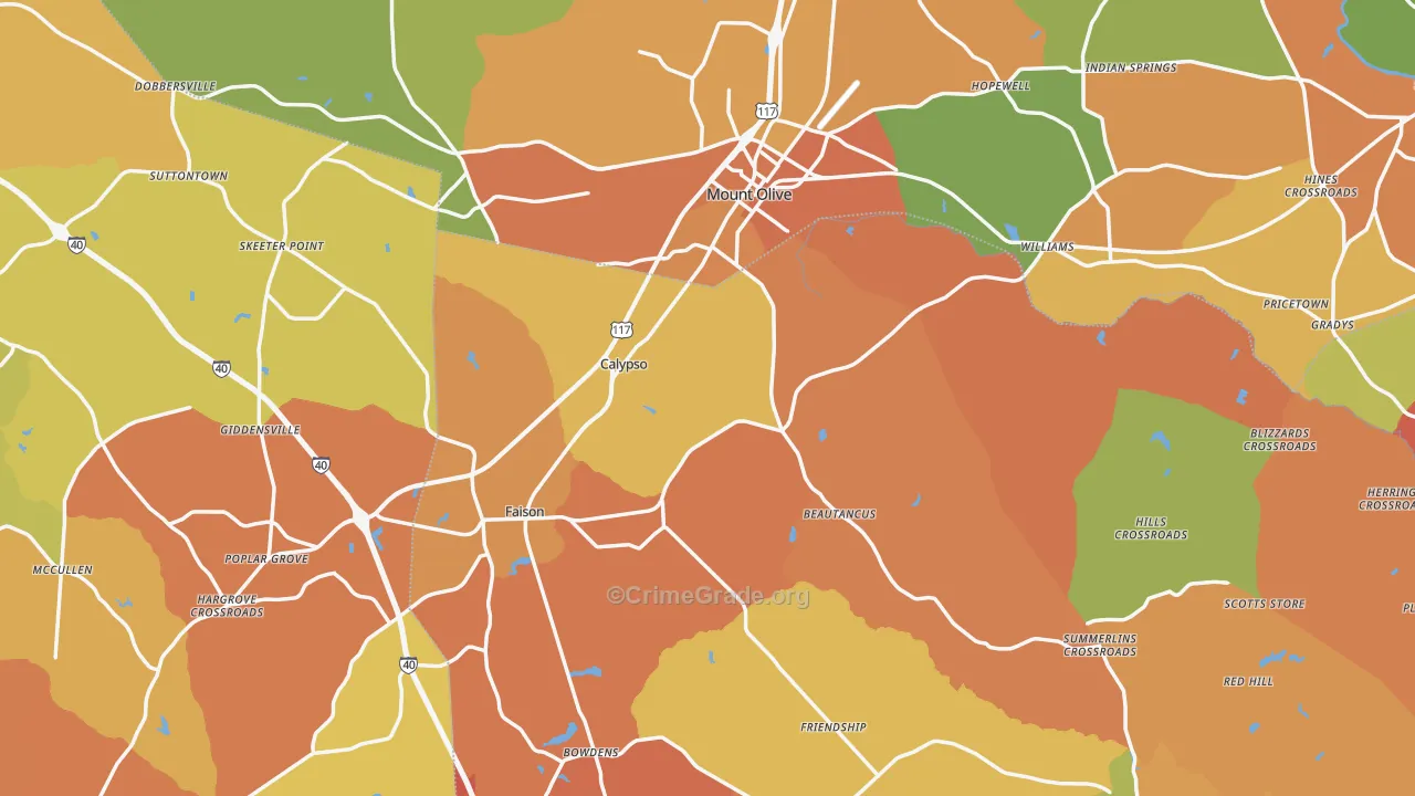 Mount Olive, NC Map of Burglary Rates