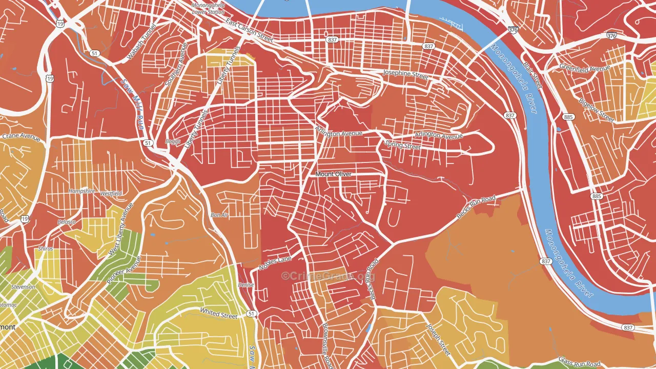 Mount Oliver, PA Map of Burglary Rates