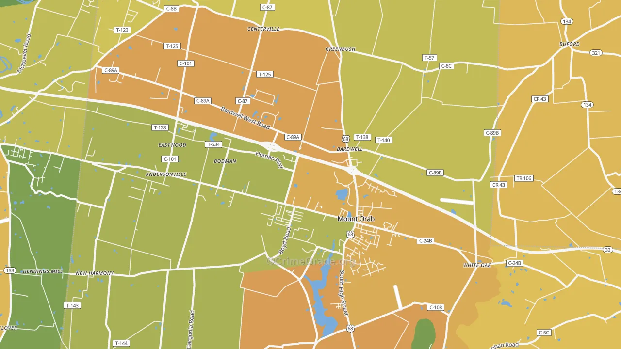 Mount Orab, OH Map of Burglary Rates