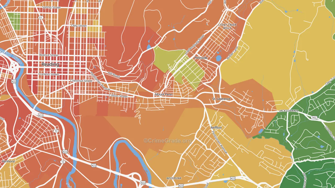 Mount Penn, PA Map of Burglary Rates