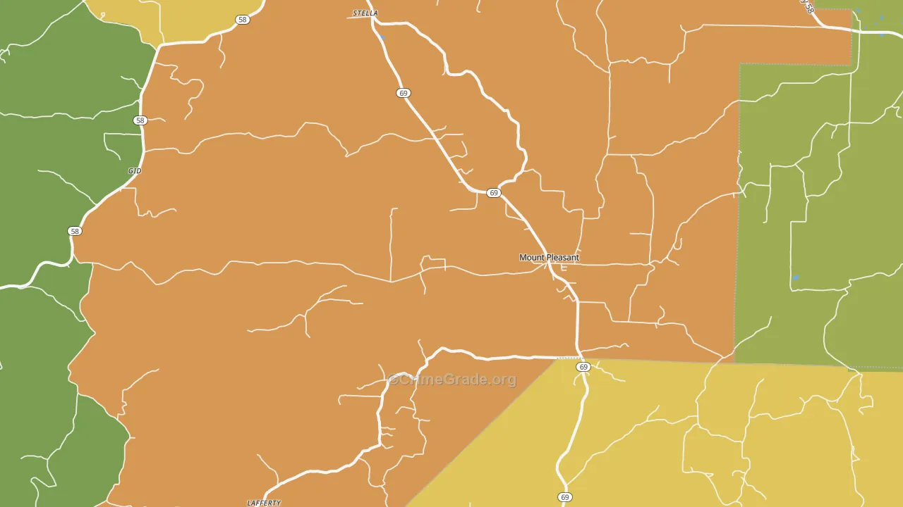 Mount Pleasant, AR Map of Burglary Rates