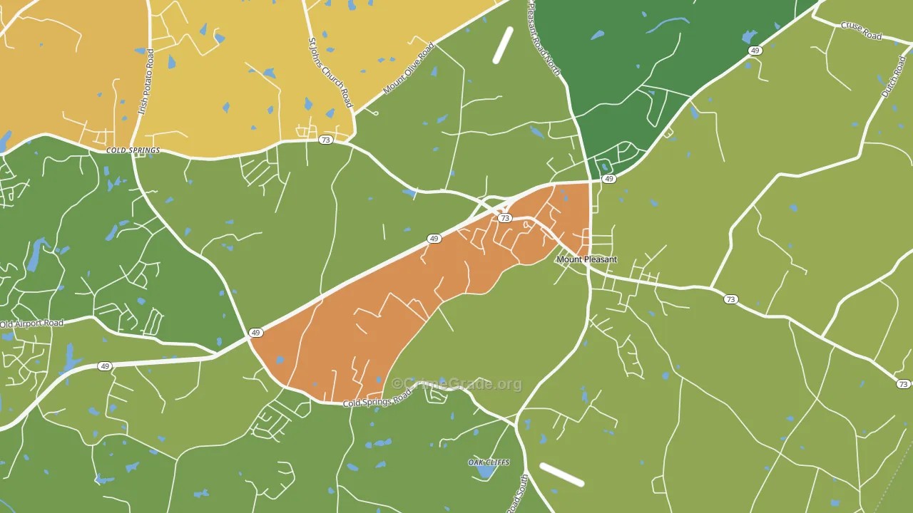 Mount Pleasant Area, Mount Pleasant, NC Map of Burglary Rates