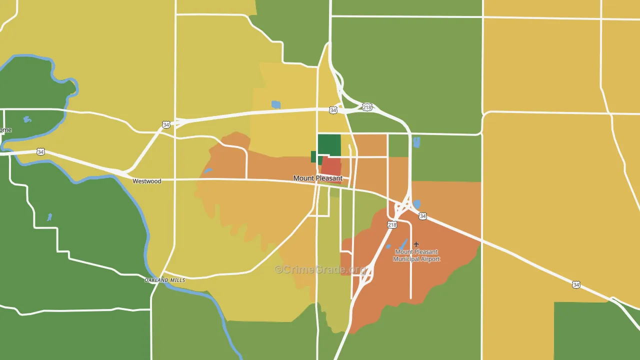 Mount Pleasant, IA Map of Burglary Rates
