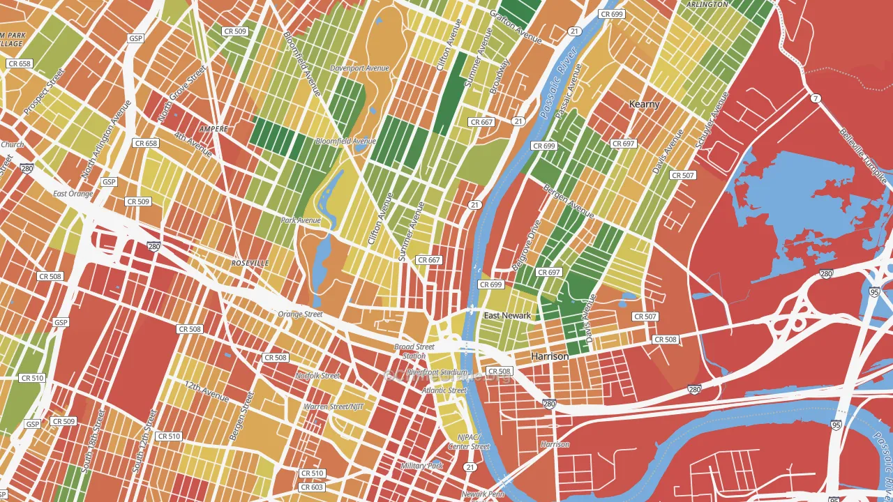 Mount Pleasant-Lower Broadway, Newark, NJ Map of Burglary Rates