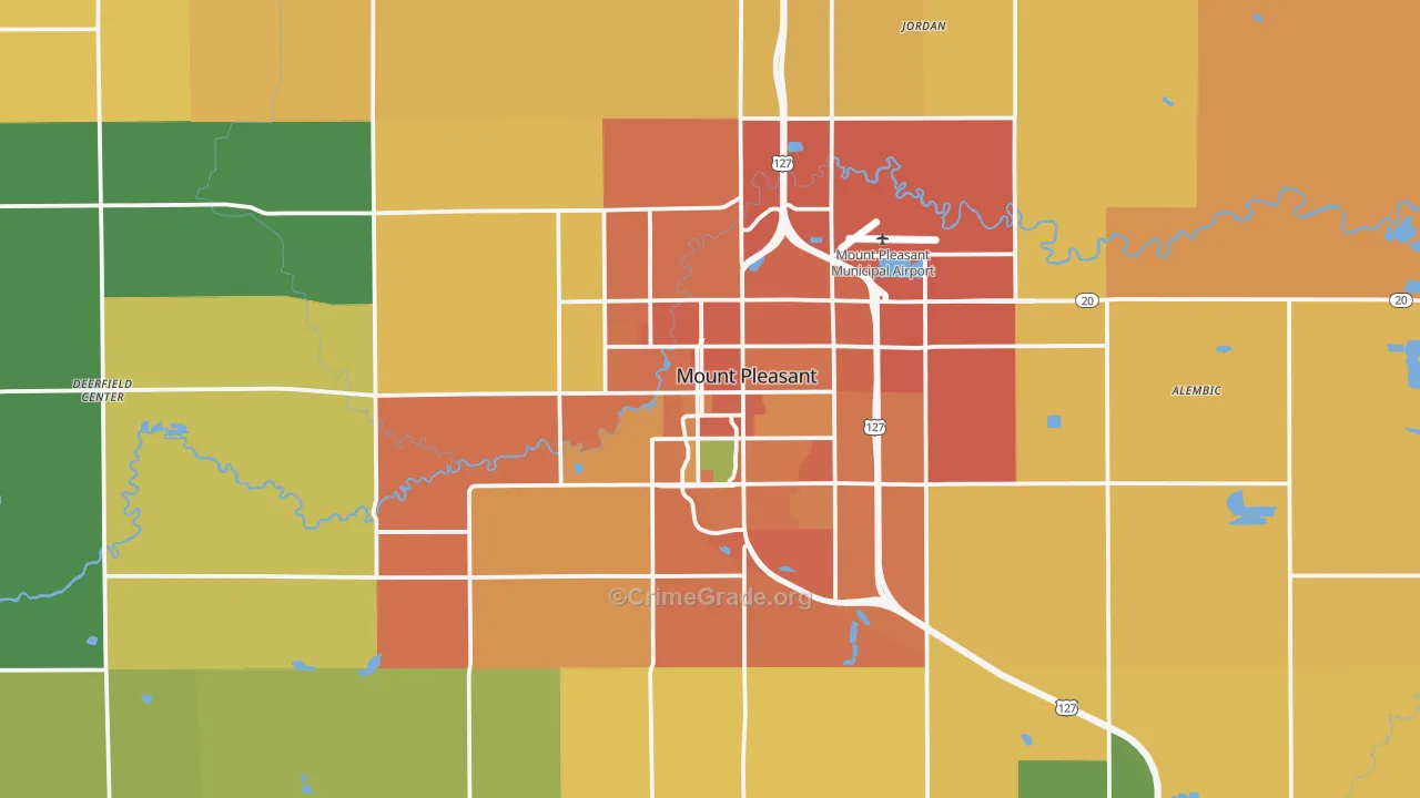 Mount Pleasant, MI Map of Burglary Rates