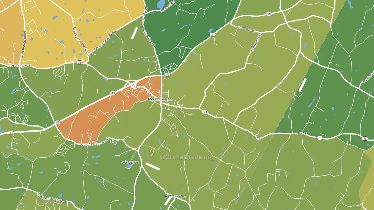 Mount Pleasant, NC Map of Burglary Rates