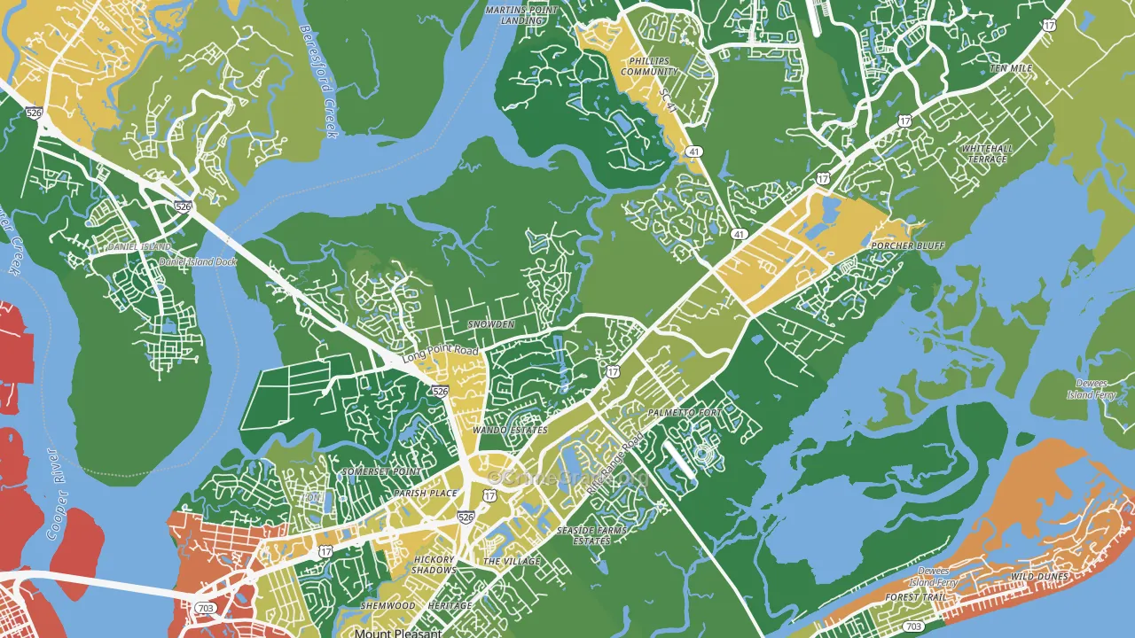 Mount Pleasant, SC Map of Burglary Rates