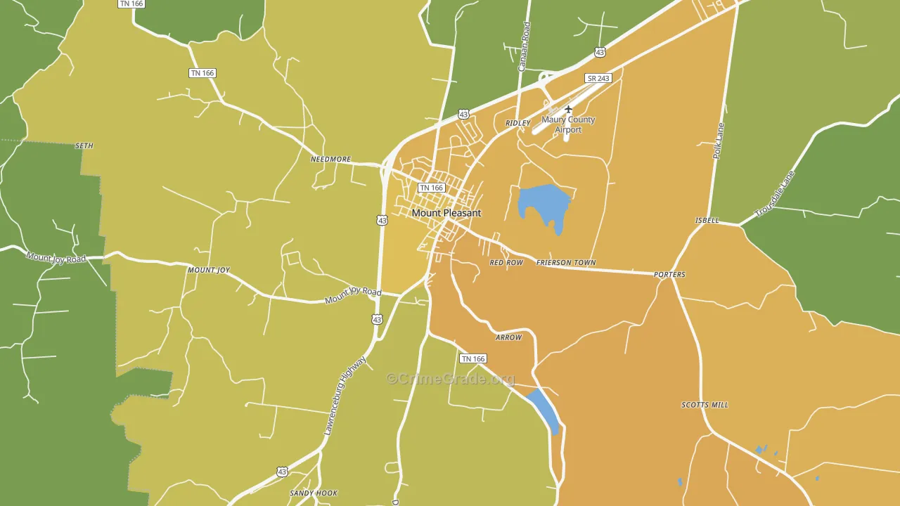 Mount Pleasant, TN Map of Burglary Rates