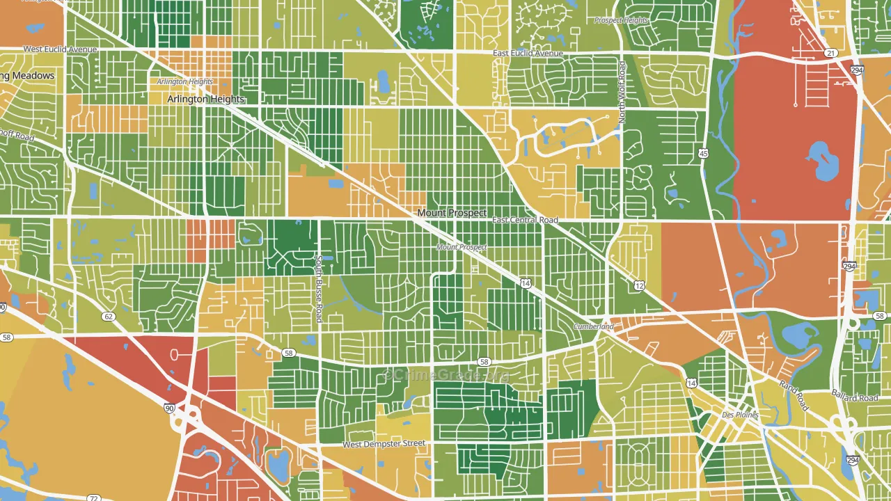 Mount Prospect, IL Map of Burglary Rates