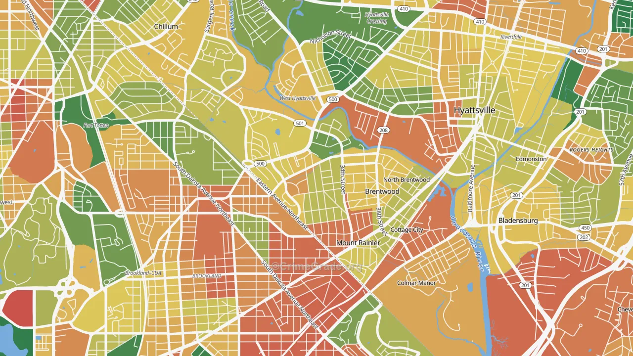 Mount Rainier, MD Map of Burglary Rates