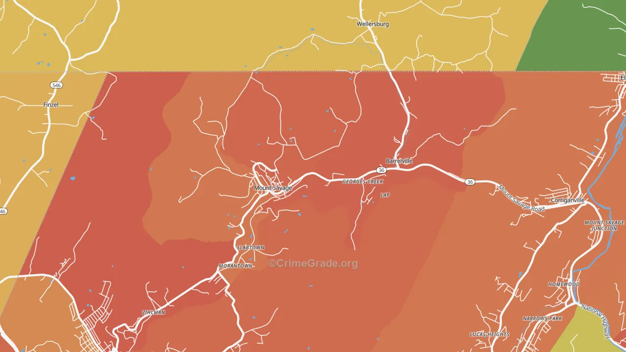 Mount Savage, MD Map of Burglary Rates