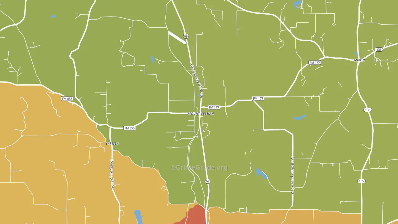 Mount Selman, TX Map of Burglary Rates