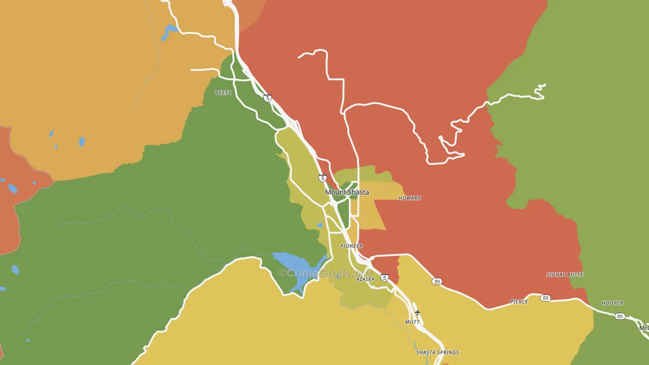 Mount Shasta, CA Map of Burglary Rates