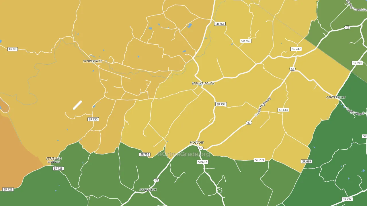 Mount Solon, VA Map of Burglary Rates