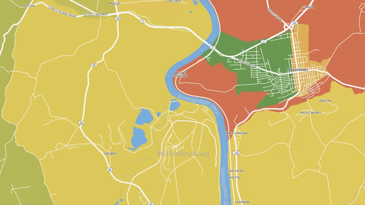 Mount Sterling, PA Map of Burglary Rates