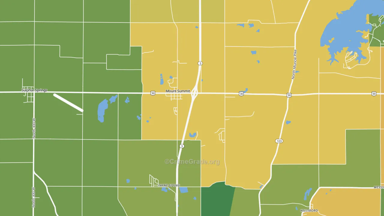 Mount Summit, IN Map of Burglary Rates