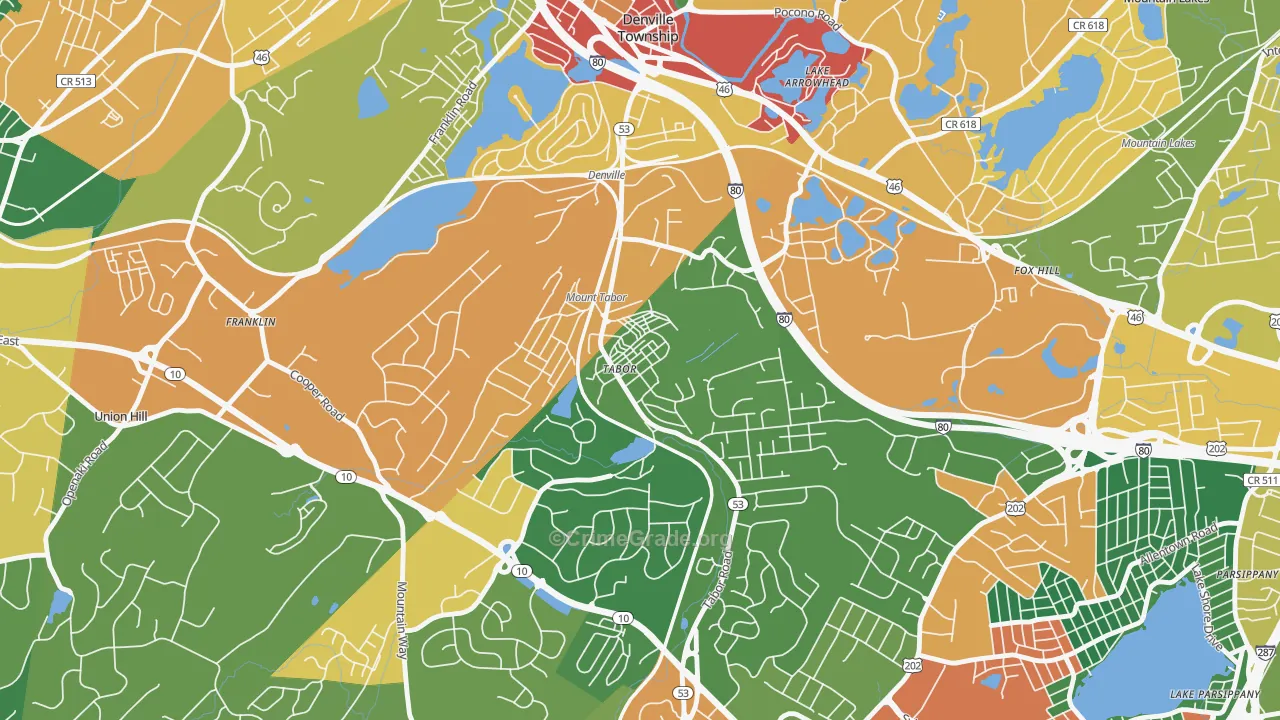 Mount Tabor, NJ Map of Burglary Rates