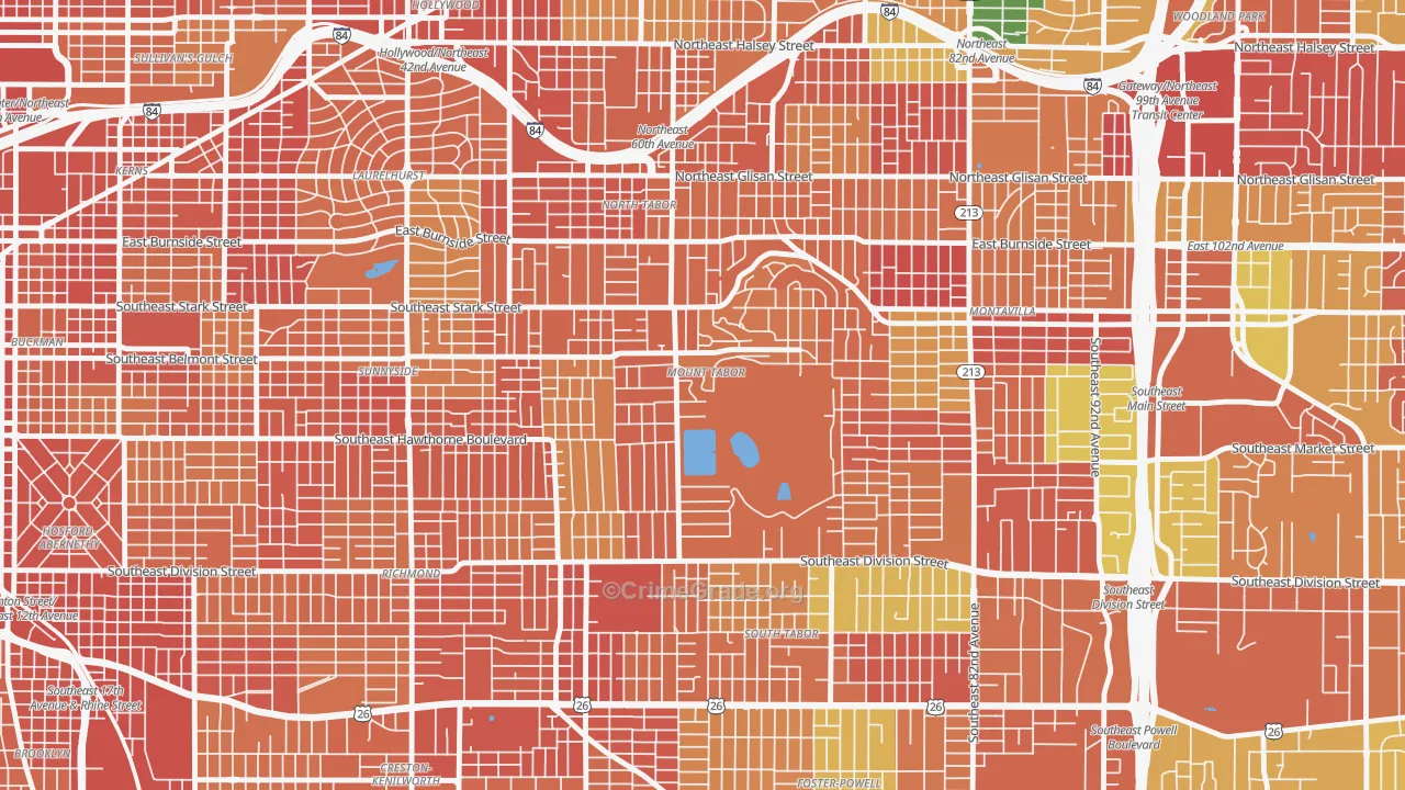 Mount Tabor, Portland, OR Map of Burglary Rates