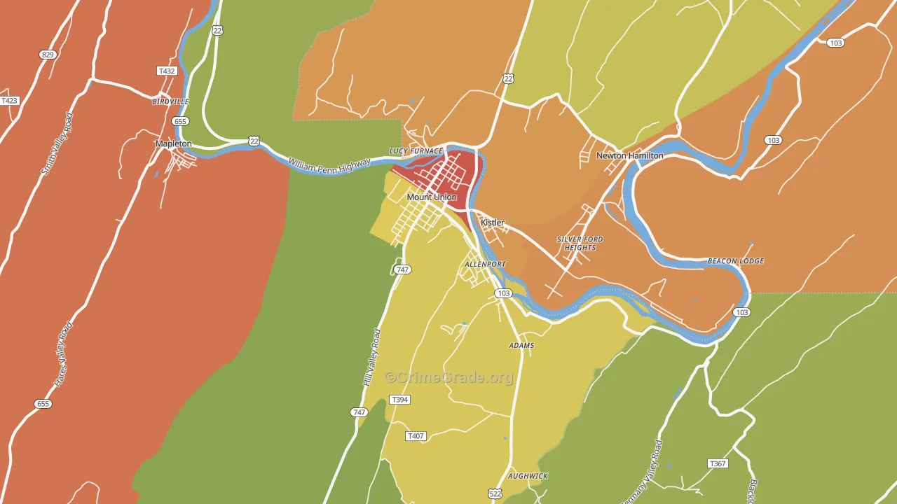 Mount Union, PA Map of Burglary Rates