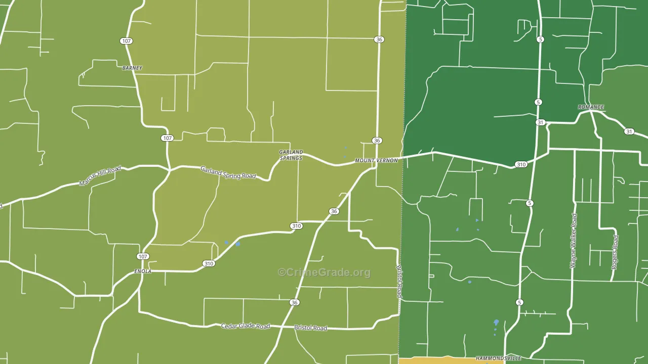 Mount Vernon, AR Map of Burglary Rates