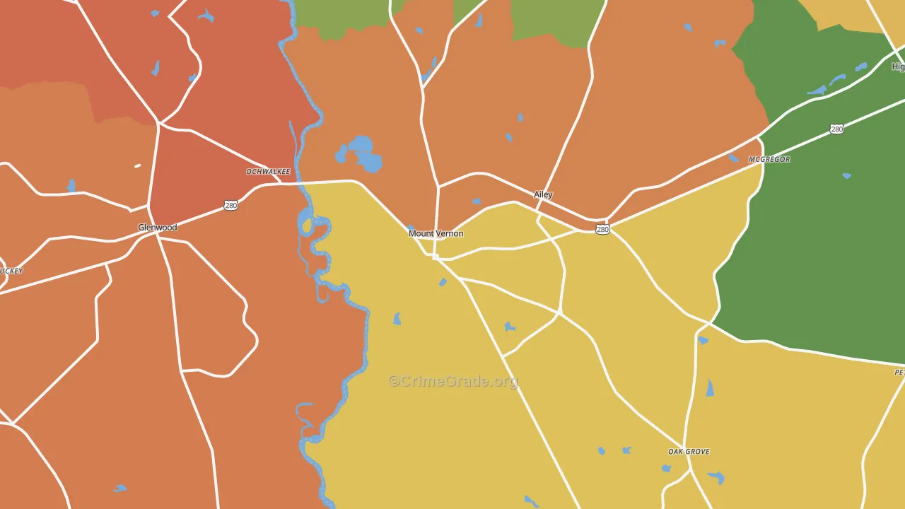 Mount Vernon, GA Map of Burglary Rates