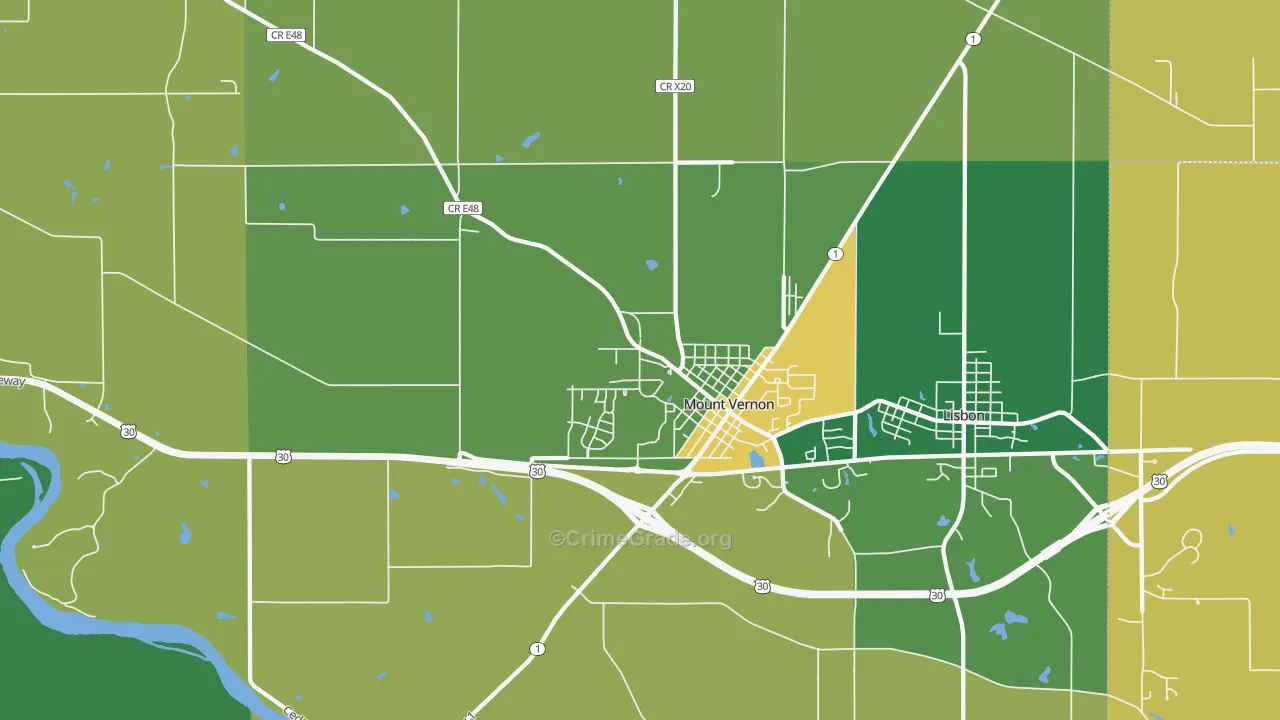 Mount Vernon, IA Map of Burglary Rates