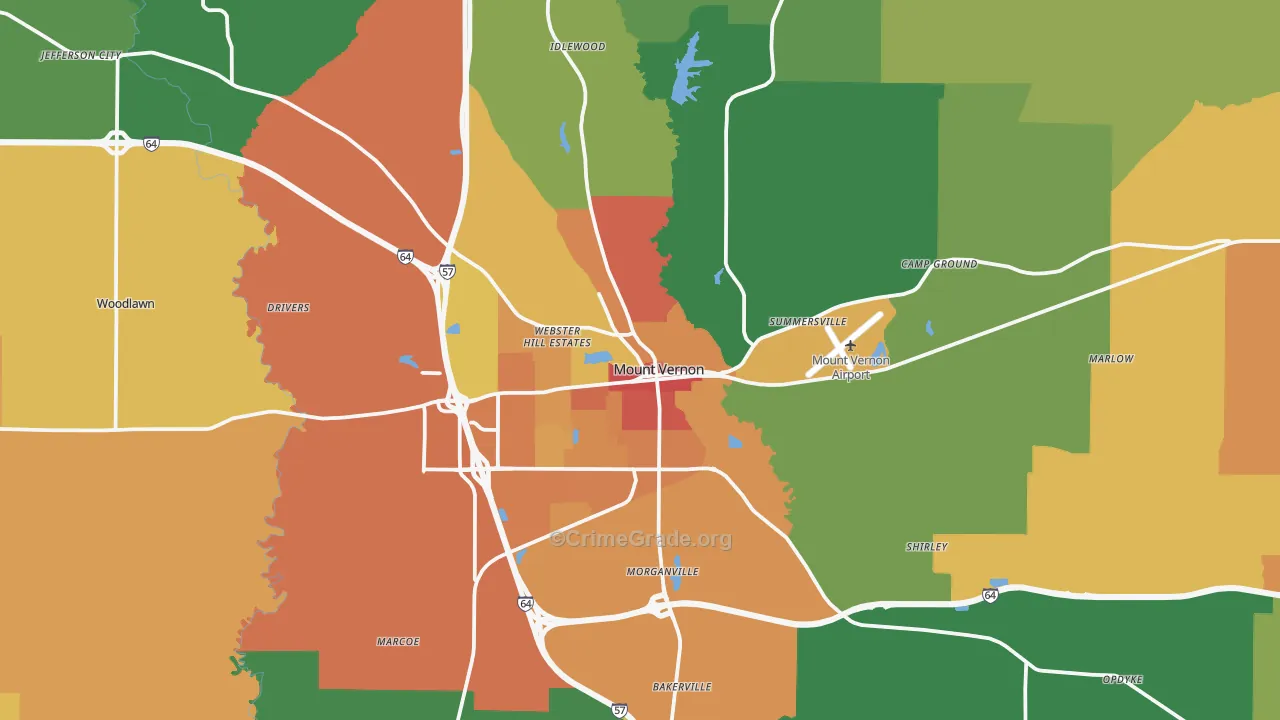 Mount Vernon, IL Map of Burglary Rates