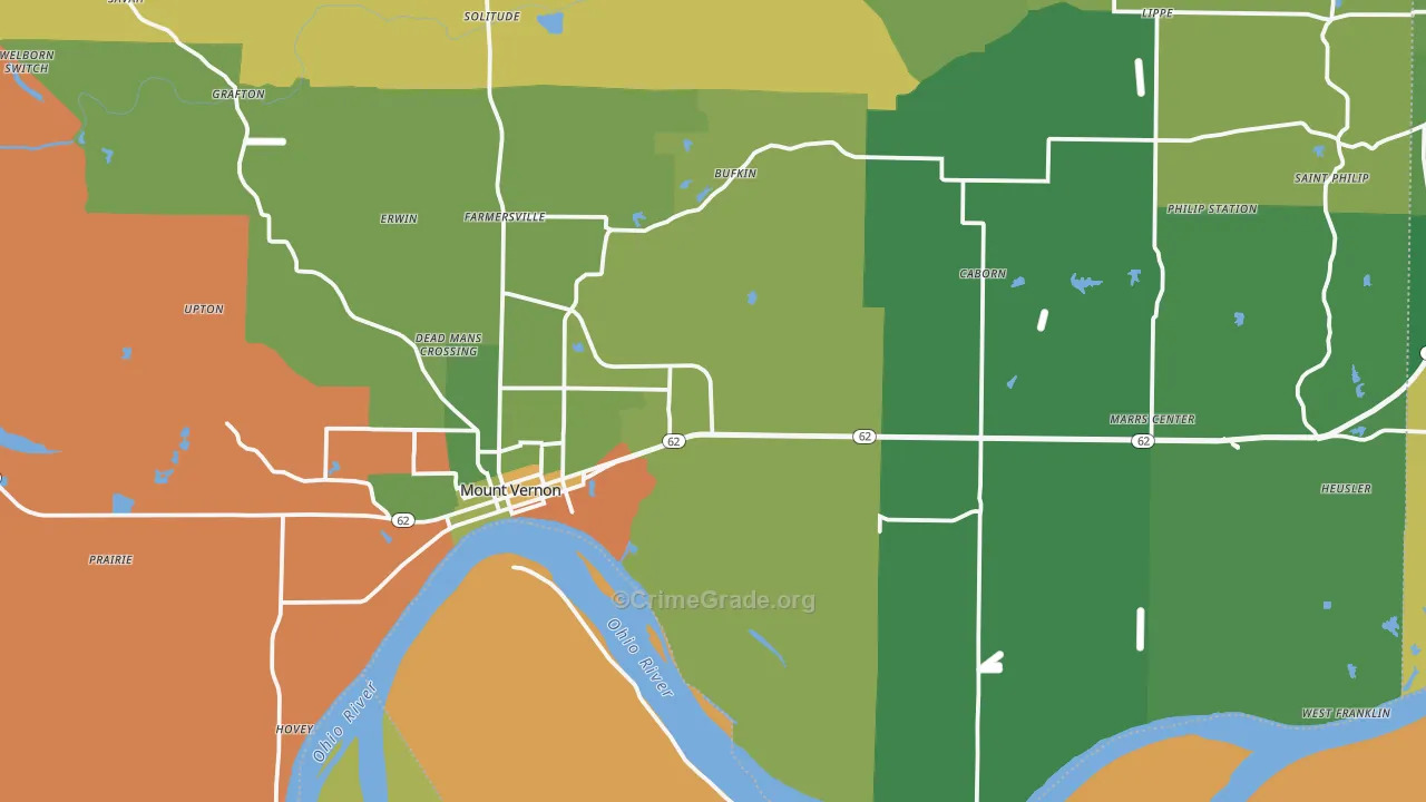 Mount Vernon, IN Map of Burglary Rates