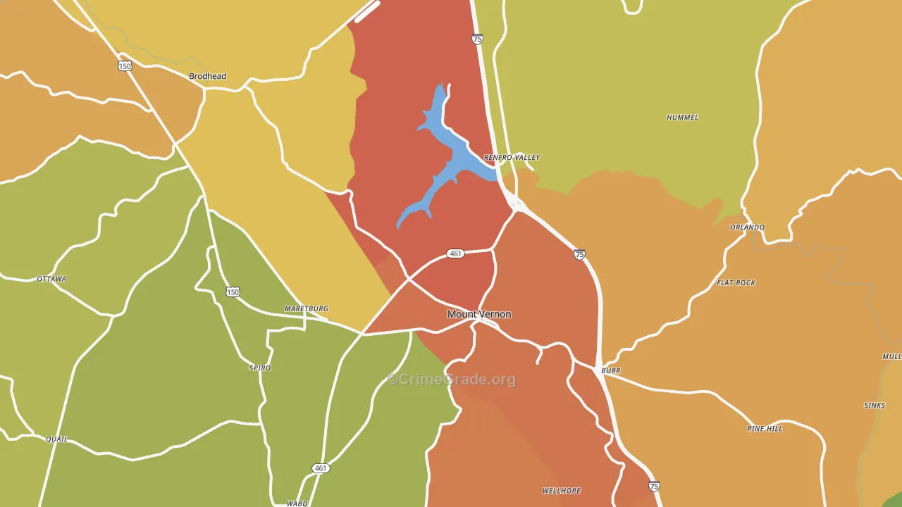 Mount Vernon, KY Map of Burglary Rates