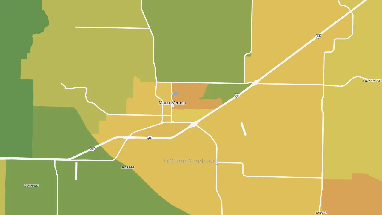 Mount Vernon, MO Map of Burglary Rates