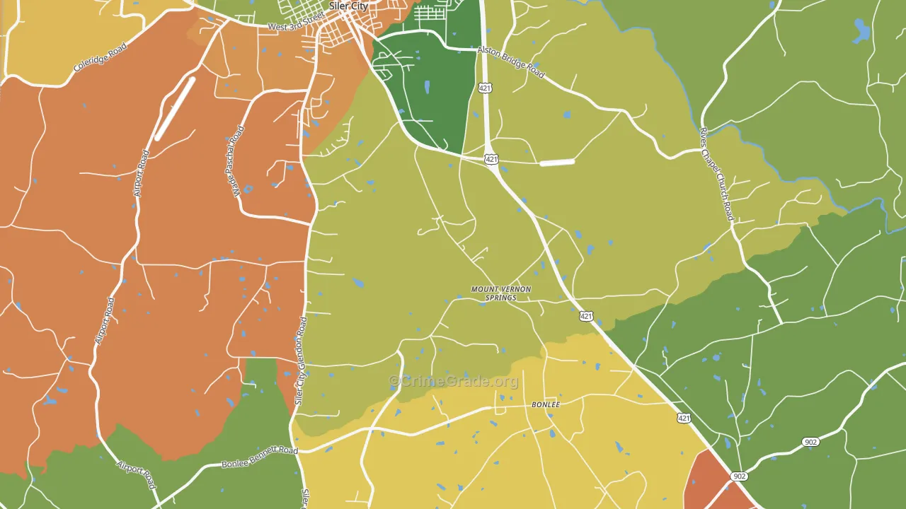Mount Vernon Springs, NC Map of Burglary Rates