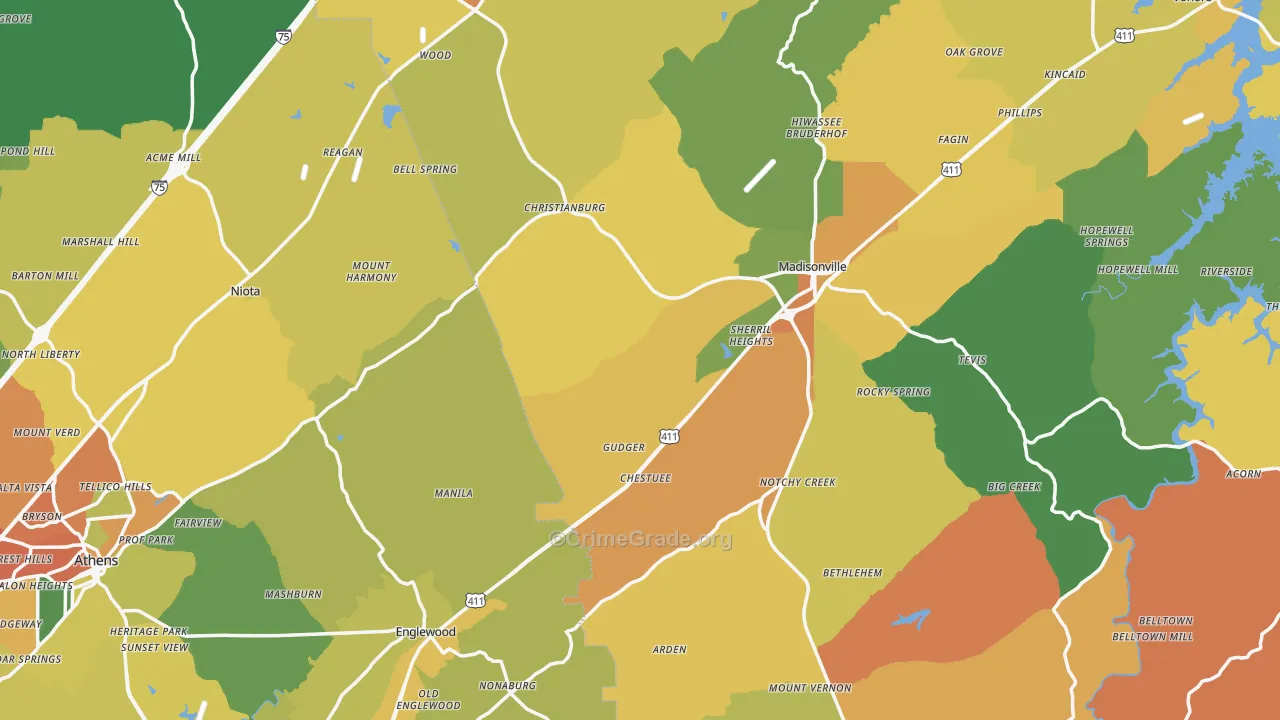 Mount Vernon, TN Map of Burglary Rates